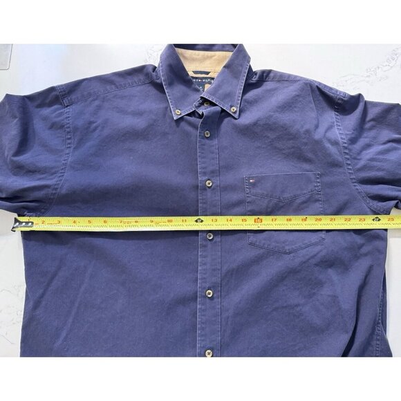 Vintage Tommy Hilfiger Men's L Heritage Work Shirt Button Navy Blue Long Sleeve - Picture 8 of 12